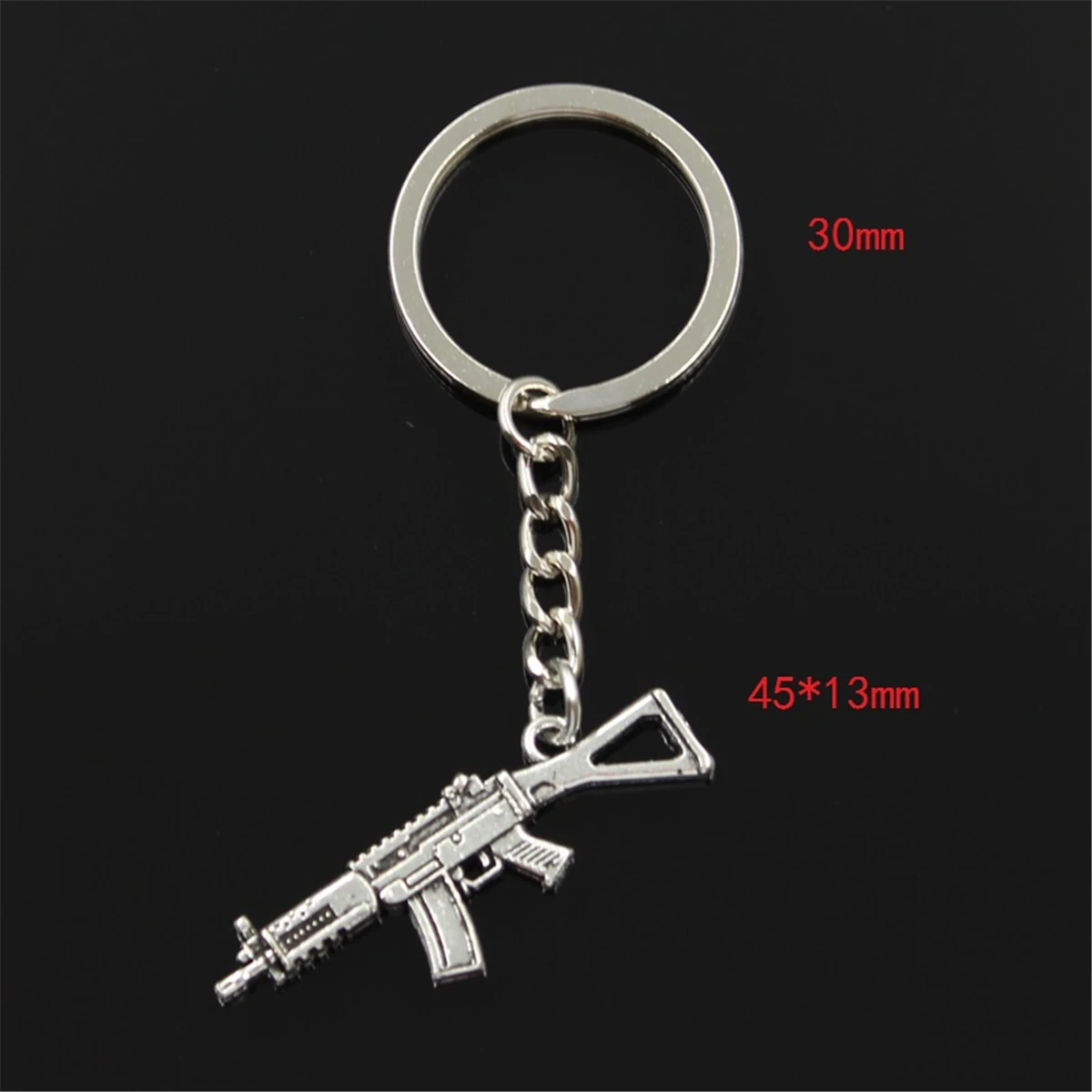 Fashion Machine Gun Assault Rifle 45x13mm Pendant 30mm Key Ring Chain Silver Color Men Car Gift Souvenirs Keychain Dropshipping