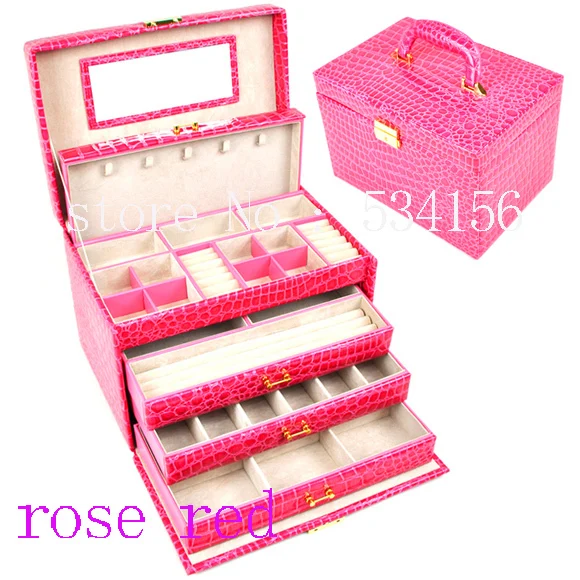 

luxurious big 4 layers rose red leather jewelry box earrings jewelry packaging wedding gifts gift box (28. * 20 * 19.5 cm)