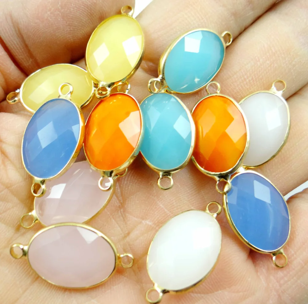 

natural stone blue stripes Quartz Crystal Faceted Bracelet Gold Connector pendant for diy jewelry making Necklaces50pcs A1