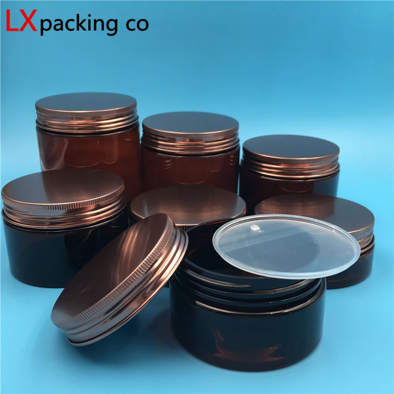 

50 80 100 150 200 250 ML Plastic Brown Empty Pack Tank Jar Bronze Aluminum Cover Cream Container Bottles 30PCS