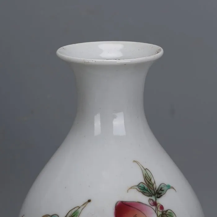 Qing Dynasty pastel longevity pastel nine peaches olive shape vase Ju Ren Tang old antique porcelain antique collection