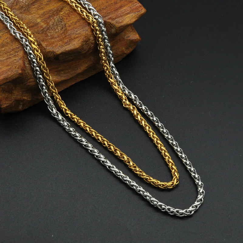 USENSET Gold Plated Textured Rope Chain Necklace Minimalist Stainless Steel Men Chains Neck Jewelry чокер