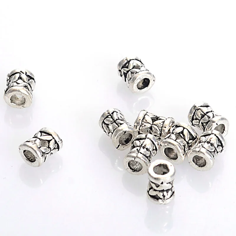 50Pcs 6x7 MM Fluted Corrugated Vintage Ethnic Antique Silver Antique Design Spacer Beads For Diy Bracelet Jewelry Making