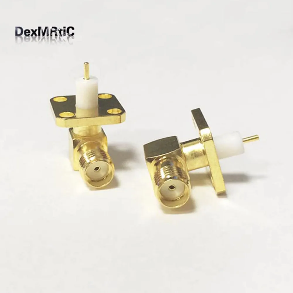 1 pc SMA Perempuan Jack RF Coax Connector flange 4-lubang solder pos Kabel Sudut Kanan Goldplated BARU grosir