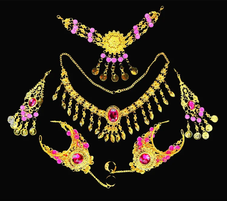 Women Belly dance jewelry 6 pcs/set Wholesale Indian belly dance wear belly dancing accessories necklace jewelry set for lady