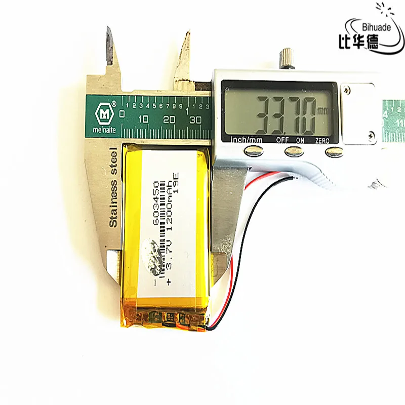 Bateria recarregável do polímero do lítio, 3.7V 603450, 1200mAh, tamanho 6x 34x50mm