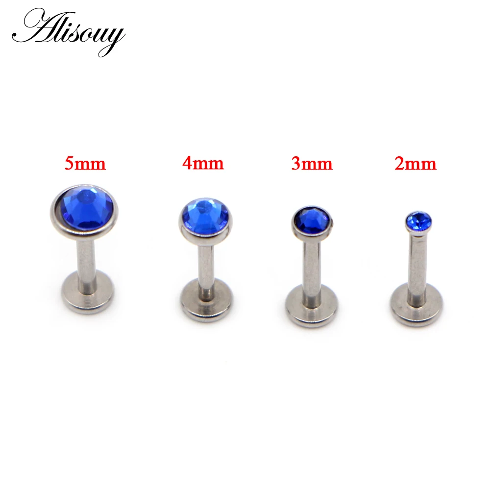 Alisouy 1pc Cartilage Stainless Steel Earring Flat CZ Crystal 16G Labret Lip Piercing Tragus Rings Helix Ear Stud Body jewelry