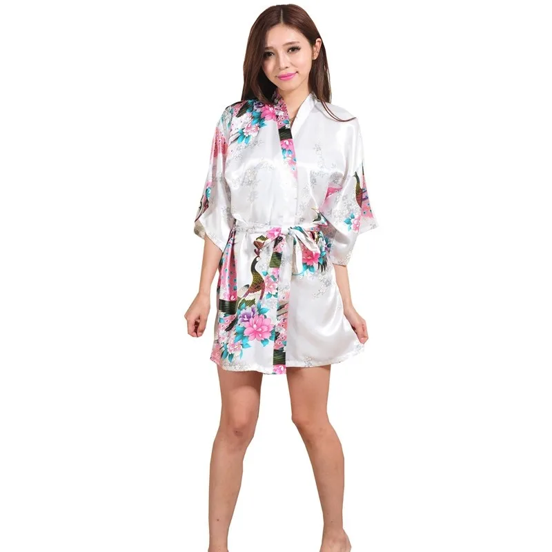 Silk Satin Wedding Bride Bridesmaid Robe Floral Bathrobe Short Kimono Robe Night Robe Bath Robe Fashion Dressing Gown For Women