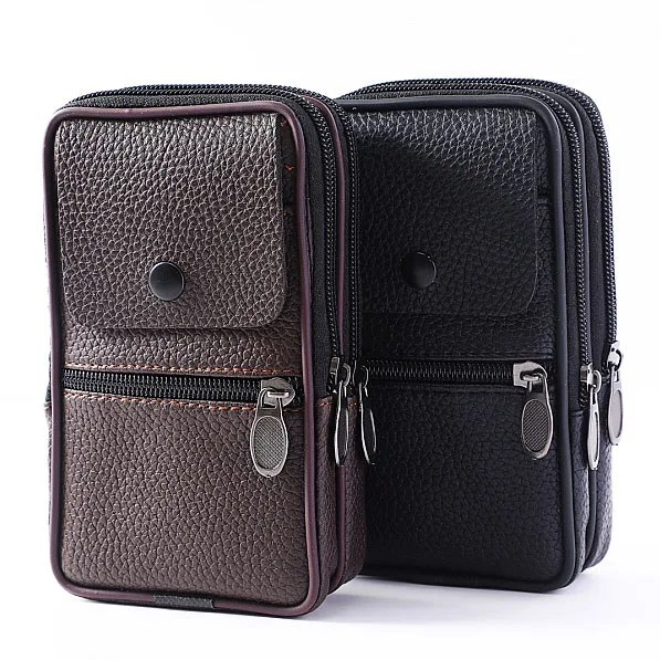 

Fashion Men Fanny Pack Mobile Phone Bag Brown Black Cover Zipper Coin Purse Burse Good Quality Bag Waist Packs Casual Man Purses