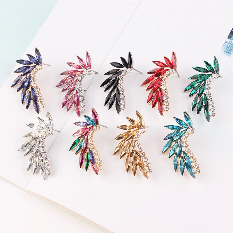 LUBOV Shining Rhinestone Wings Stud Earrings Acrylic Crystal Stone Women Piercing Earrings Trendy Wedding Jewelry Christmas Gift