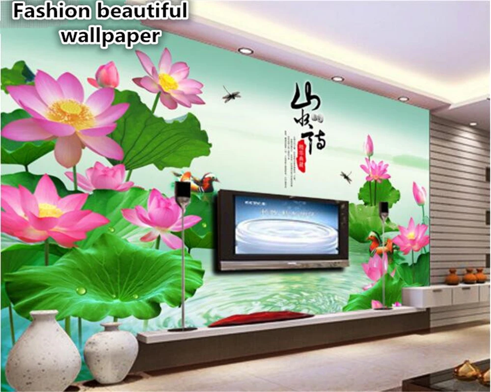 

beibehang Large interior decoration painting beautiful beautiful wallpaper lotus TV background wall 3D wallpaper for walls 3 d