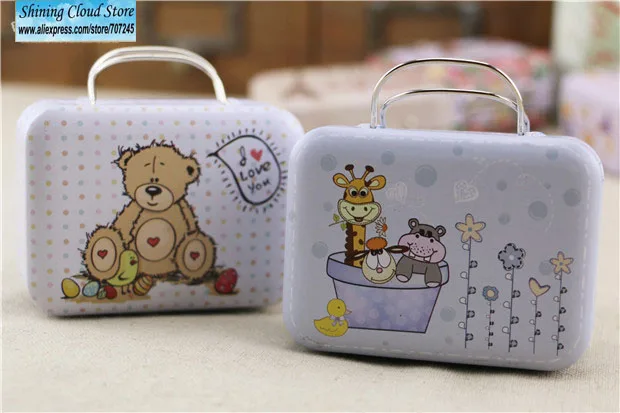 New Model Cartoon Suitcase Creative Storage Tin Bag / Candy / Coin Iron Wedding Gift Box/Metal Case