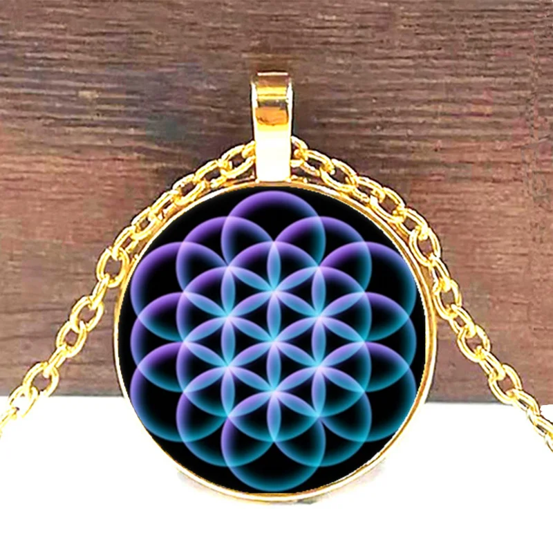 Flower of Life Photos Necklace Cabochon Glass Pendant Chain Necklace