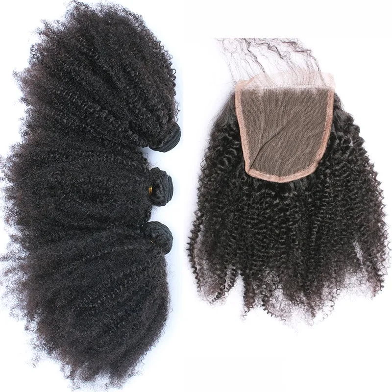 4B 4C Afro Kinky Curly Hair 3 Human Hair Bundles With 6x6 Closure Brazilian Remy Hair Weave Bundles With Closure Venvee