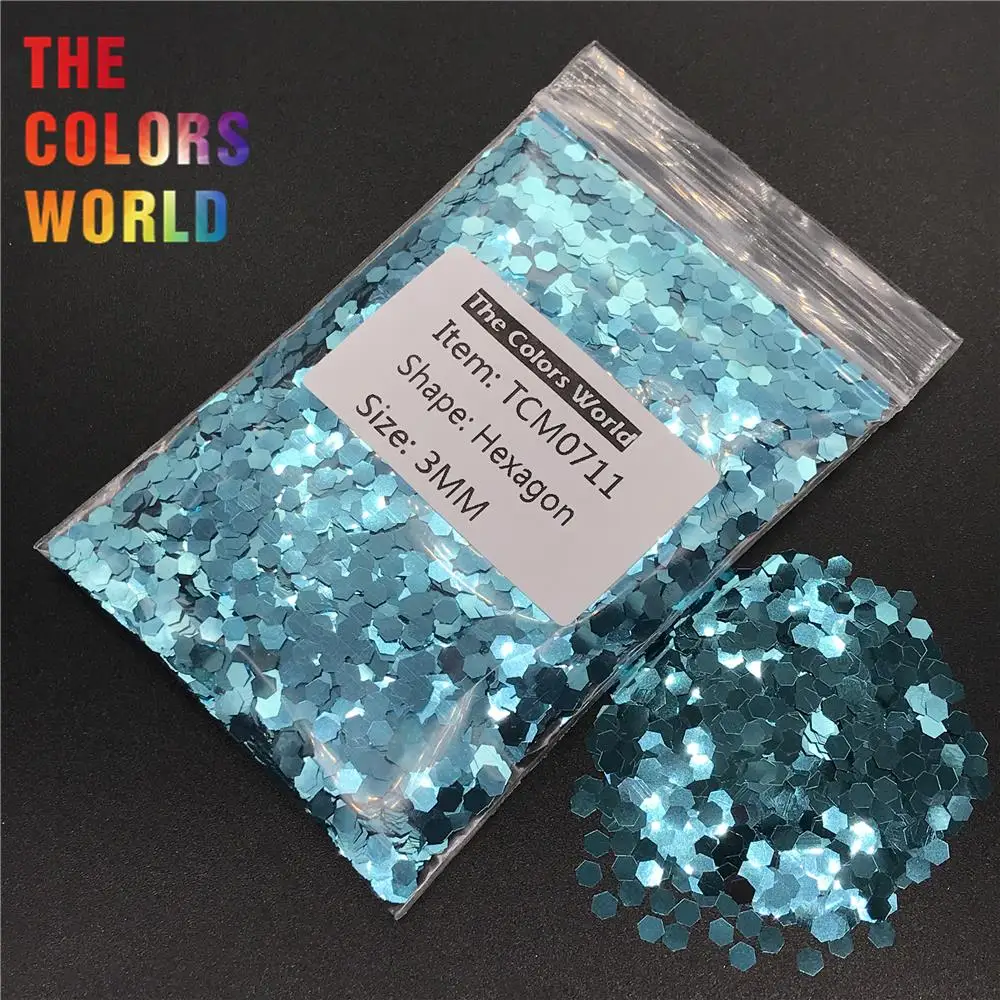 TCM0711 Azure Blue Color Metallic Luster Hexagon Shape Nail Glitter Nail Art Decoration Face Paint Henna Tattoo Handwork DIY