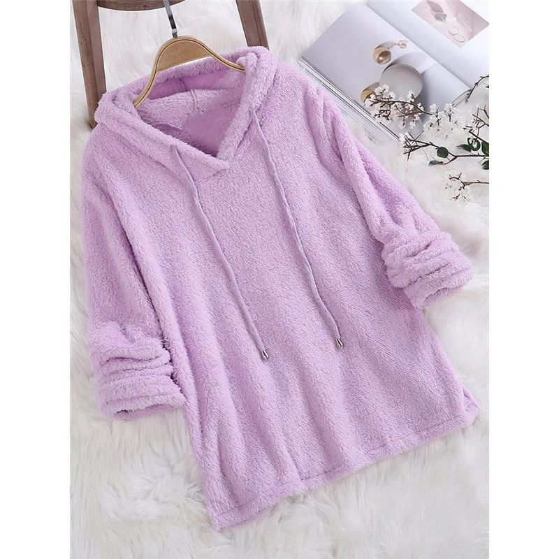 Winter Fleece Sweater Oversized 5XL Sherpa Fleece Fluffy Thin Pullovers Hooded Women Big Size Casual Sweaters