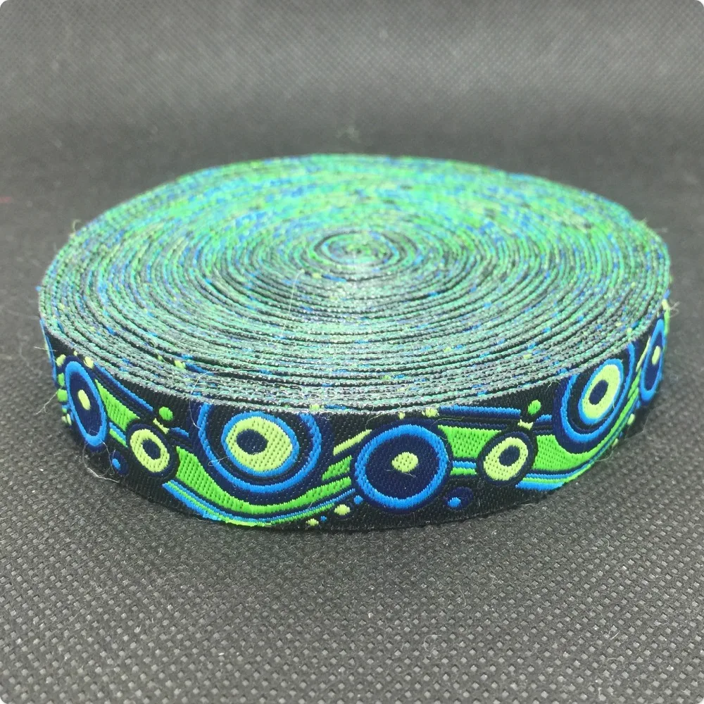 2015 NEW 5/8'' 16mm  10yard/sets Woven Jacquard Ribbon with rainbow  Green For Dog Collar