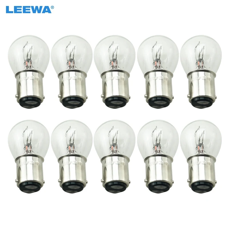 LEEWA 10 ชิ้น 24 โวลต์ 1157 BA15D P21/5 วัตต์ S25 รถ Clear แก้วโคมไฟเบรคไฟท้ายรถบรรทุกรถบัสตัวบ่งชี้หลอดไฟฮาโลเจน # CA1690