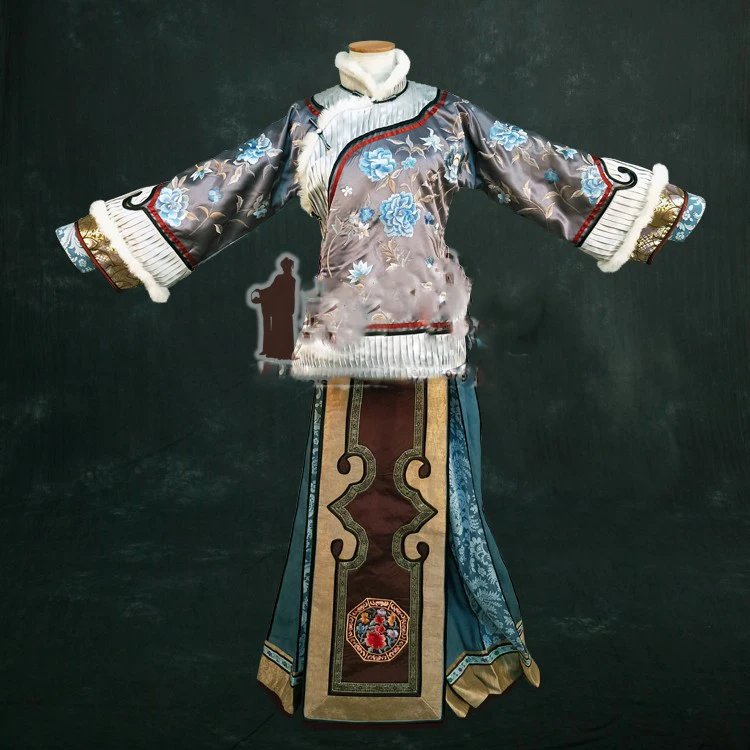 Costume brodé gris épais pour femmes, Qifu Xiuhefu de la dynastie Qing, riche, pour la dernière émission de télévision, rien d'or ne peut rester