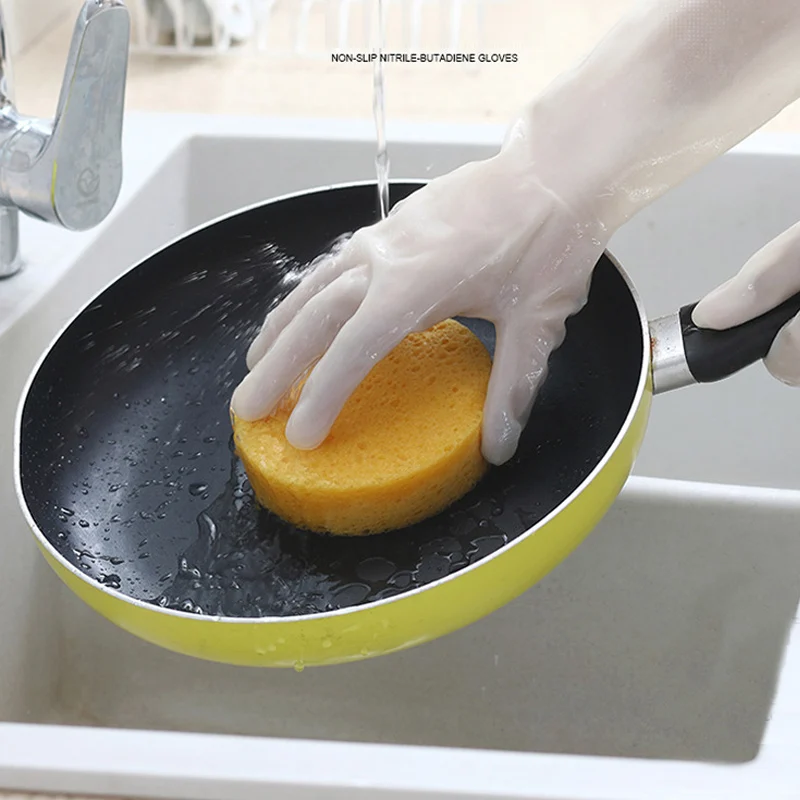 Resistant Grease Solvent Non-slip Kitchen Dish Washing Household  Cleaning Nitrile Gloves