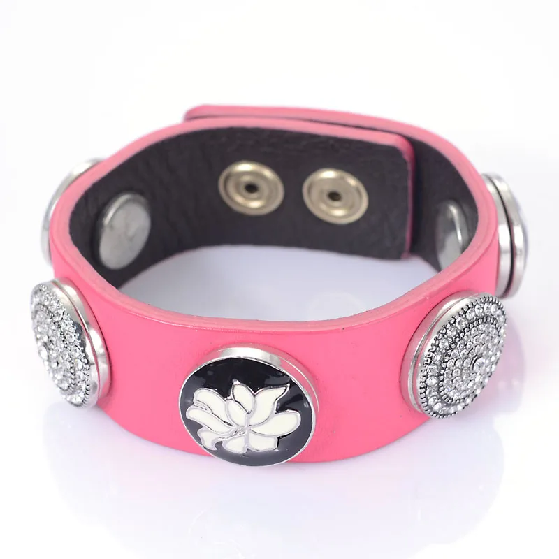 1 Pcs DIY Real Leather Wrap Charm Bracelet With Snap Button Charms Random Style For Women Gift