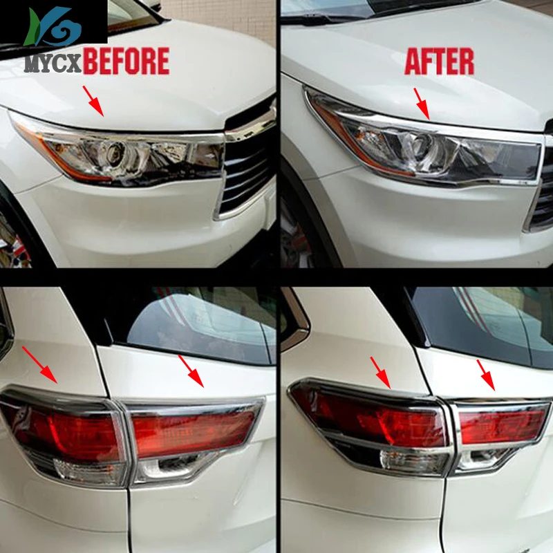 

ACCESSORIES FIT FOR TOYOTA HIGHLANDER KLUGER 2014 2015 CHROME HEADLIGHT TAIL LIGHT COVER TRIM LAMP FRONT REAR