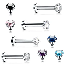 1PC 16G Stainless Steel Labret Piercing Internal Thread Helix Tragus Stud Earring CZ Gem Cartilage Lip Piercing Jewelry Women
