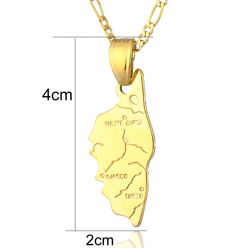 Ethlyn Gold Map of The island of Corsica pendant & necklace for women & men Gold Color country map  corsica  symbol jewelry P4