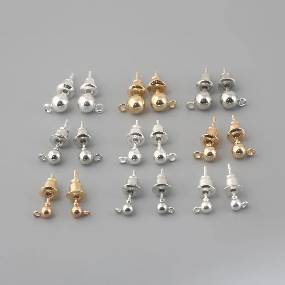 50 sets Hanging Gold Silver Rhodium Plated Stud Earrings Post Stopper Earplugs Jewelry Findings Make DIY Accessories Combination