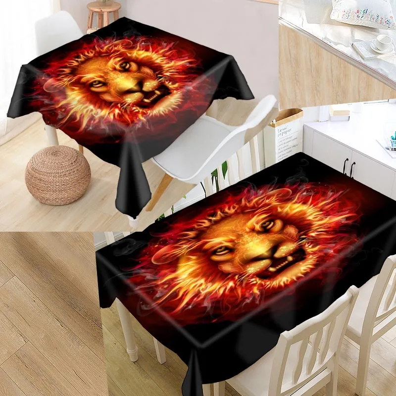 

Lion Animals Custom Table Cloth Oxford Print Rectangular Waterproof Oilproof Table Cover Square Wedding Tablecloth