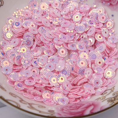 3000Pcs 6mm Round Wheel Flower Gold Plating Loose Sequins Sewing PVC  DIY Paillette Light Pink Confetti Spangles