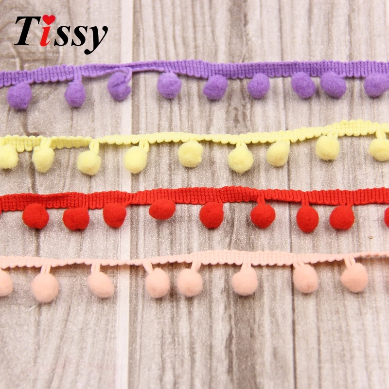 Hot Sale 20Yards/Lot 10MM Pom Pom Trim Ball Fringe Ribbon DIY Sewing Accessory Lace 17 Colors  For Home Party Decoration