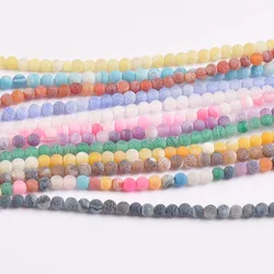 4mm About 30pcs Mysterious Nature Stone Frost Cracked Dream Fire Dragon Veins Agat Beads fashion jewelry TRS0254X