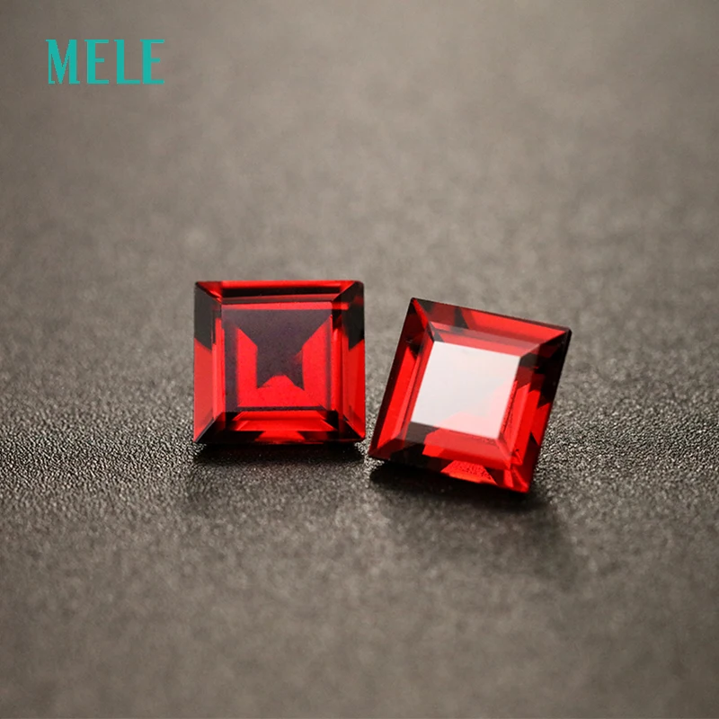 Piedras preciosas naturales granate rojo profundo para joyería, piedras preciosas de corte cuadrado de alta calidad, soporte para diseño personalizado DIY, 7x7mm, 10 piezas