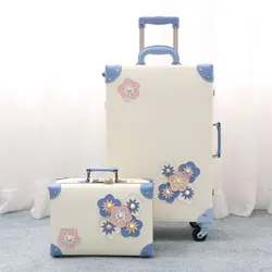 Hot!New girl Vintage Floral PU Rolling Luggage sets,13