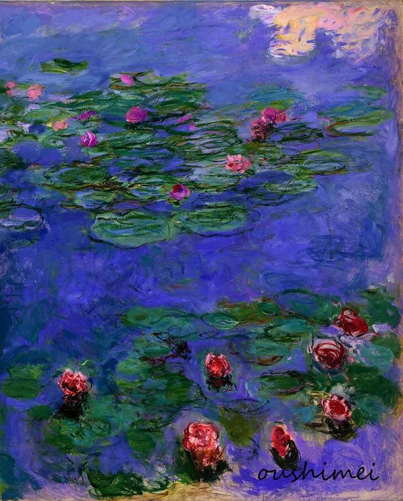 

Impressionist Lotus Pool Oil Painting Reproduce of Claude Monet's Painting on Canvas Hand Painted Nymphaea Lily Painting