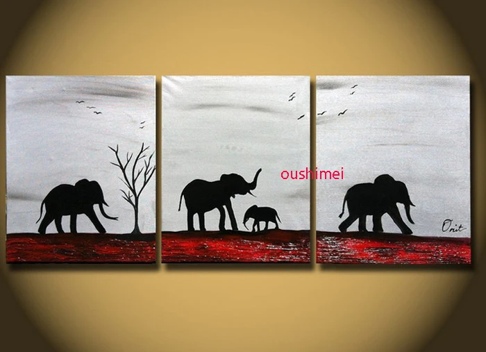 Handpainted 3 Piece Abstract Animal Oil Painting On Canvas Wall Art Elephant Pictures For Living Room Gift Free Shipping People