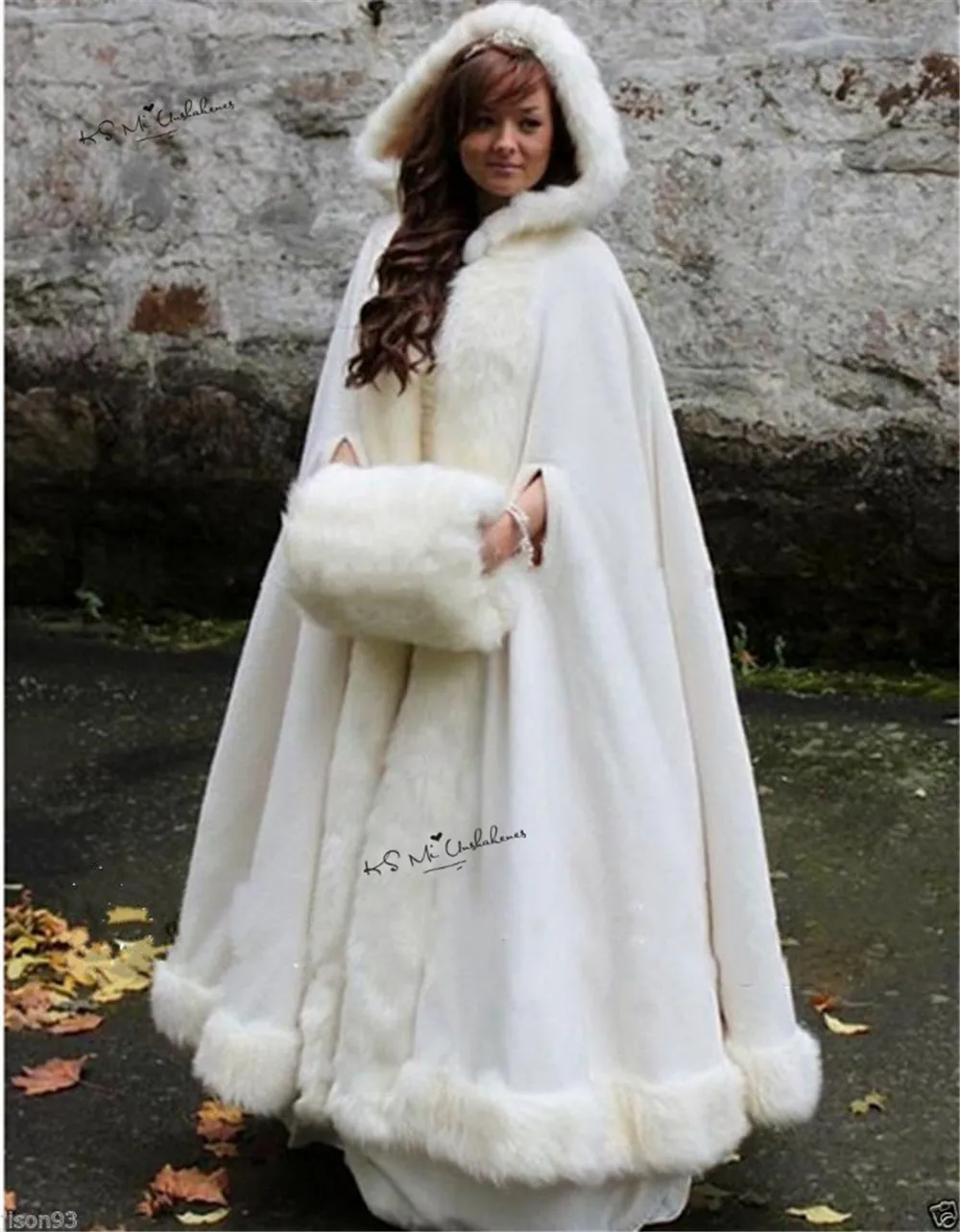 Longo quente feminino branco marfim falso pele inverno natal nupcial capa roubou capas de casamento com capuz festa envolve jaqueta