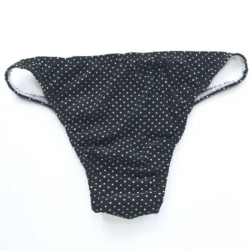 Mens String Bikini Stripe Jersy polyester Spandex G3774 Narrow Waist Prints Black with dots