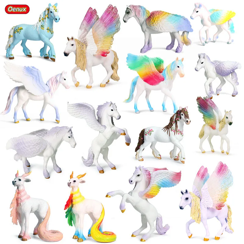 Oenux Original Echte Märchen Fliegen Pferd Simulation Tier Mythische Elfen Elf Pegasus Action-figuren Modell PVC Nette Kinder Spielzeug – Detail 1