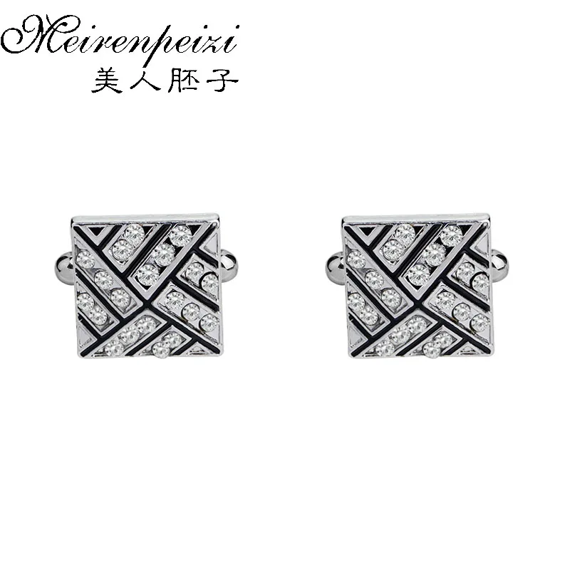 

Luxury Cuff Link Silver Plated Square Full Crystal Cufflinks For Mens Shirt Brand Cuff Buttons For Women Men Gifts