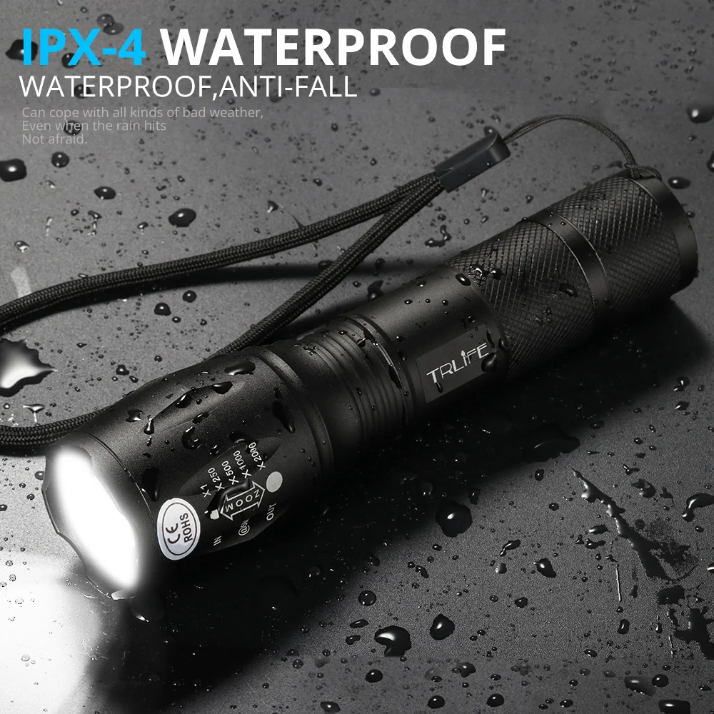 Ultra Bright Lanterns L2 Tactical LED Flashlight T6 Torch Camping Light 5 Switch Modes Zoomable Hiking Light 18650 Battery Light