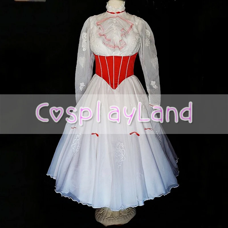 Cospaly Costume Princess Dress Adult Women Custom Made with Red Satin Corset White Wedding Party Dress