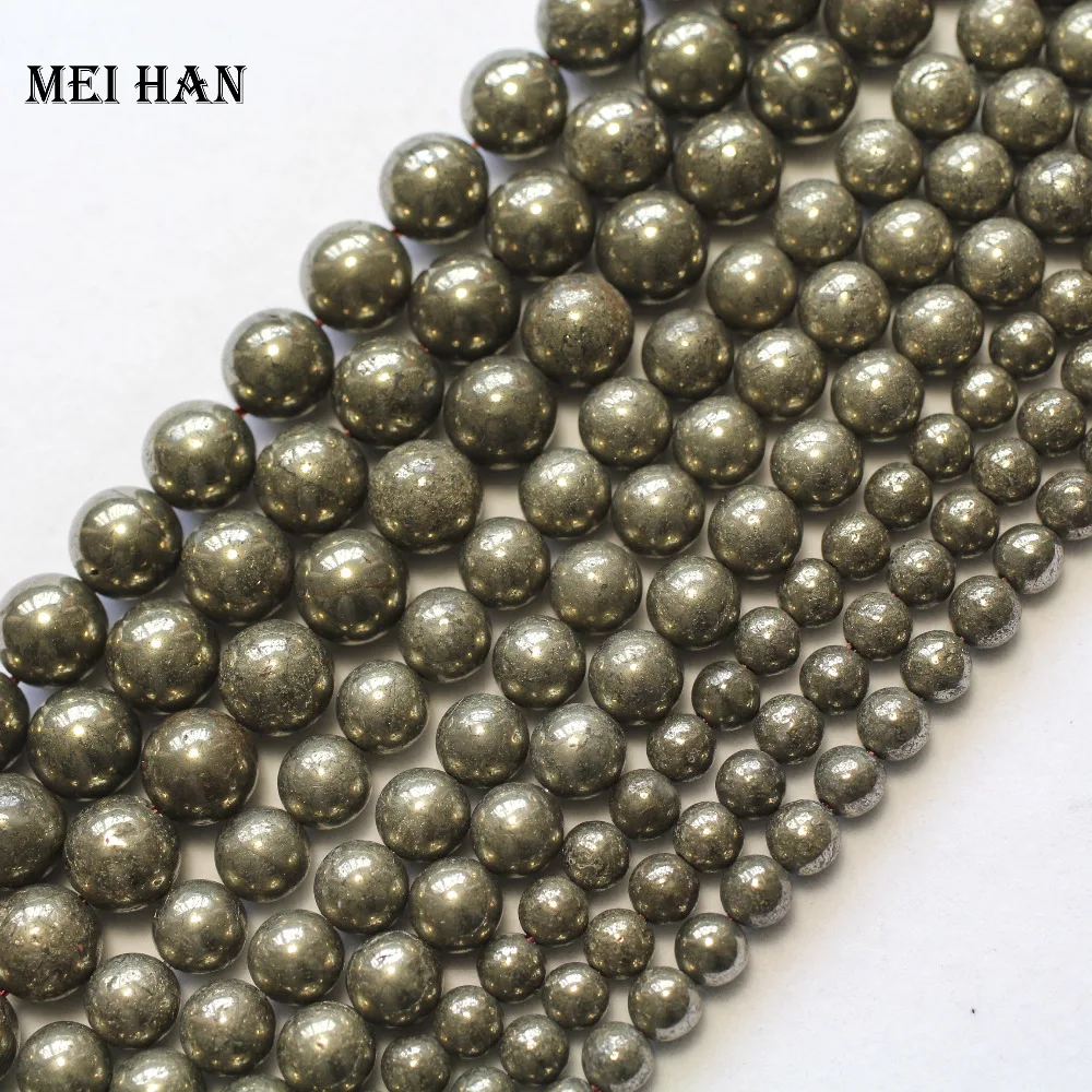 Meihan wholesale natural pyrite 6mm 8mm 10mm 12mm stone smooth round loose beads for jewelry diy making design