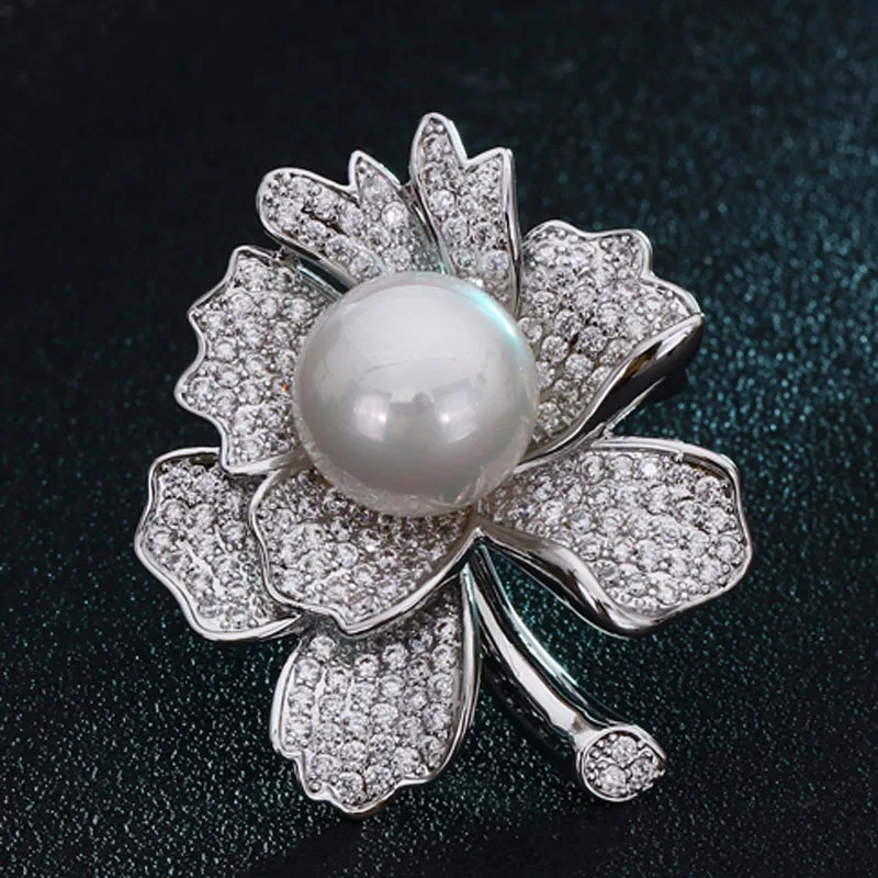 

Women Cubic Zircon rose Flower Brooches Jewelry For Wedding Bridal Gifts Women Copper Hijab Pins Accessory Flower Brooch Pendant