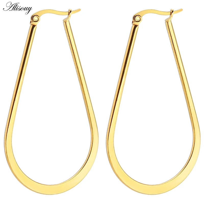 Alisouy-pendientes de acero inoxidable para mujer, aretes geométricos ovalados clásicos, joyería de regalo, 1 par