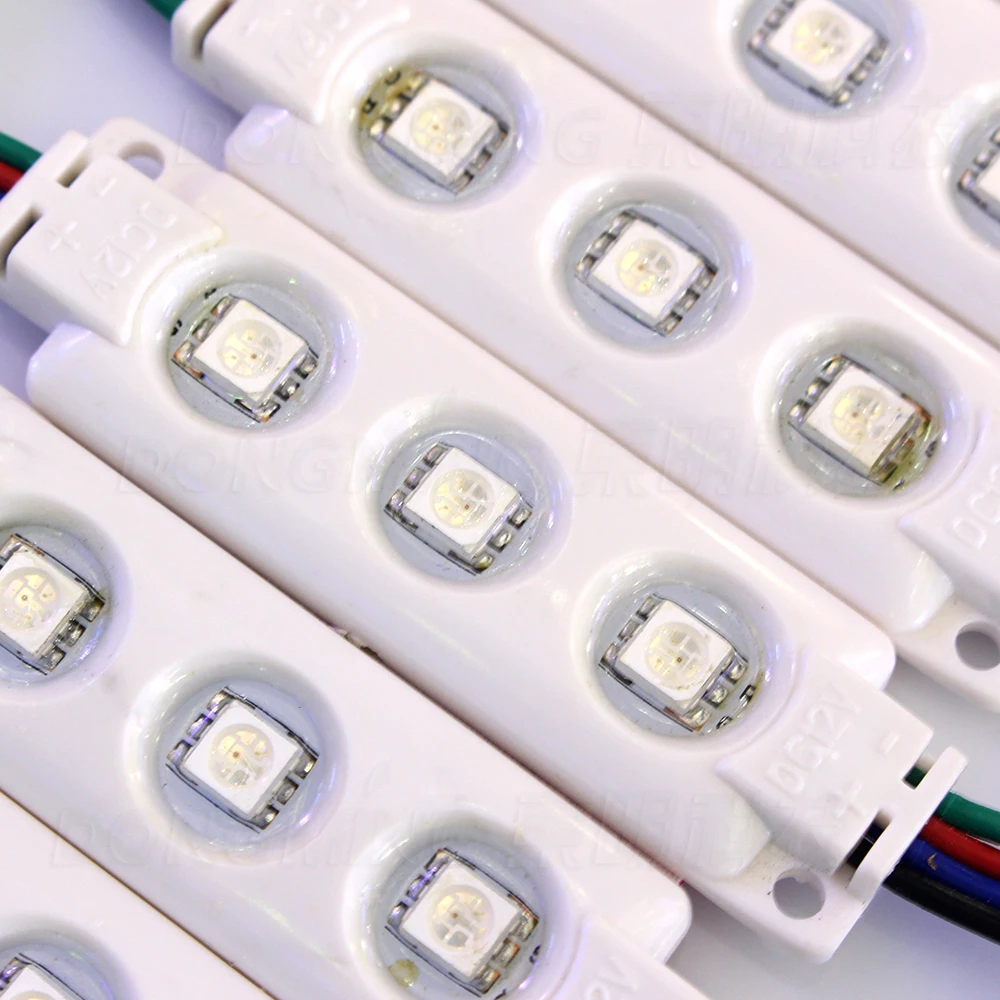 100pcs Super Bright 5050 RGB LED Module 3 LEDS Lamps Waterproof 0.72W 12V DC For Led Channel Letter Advertising