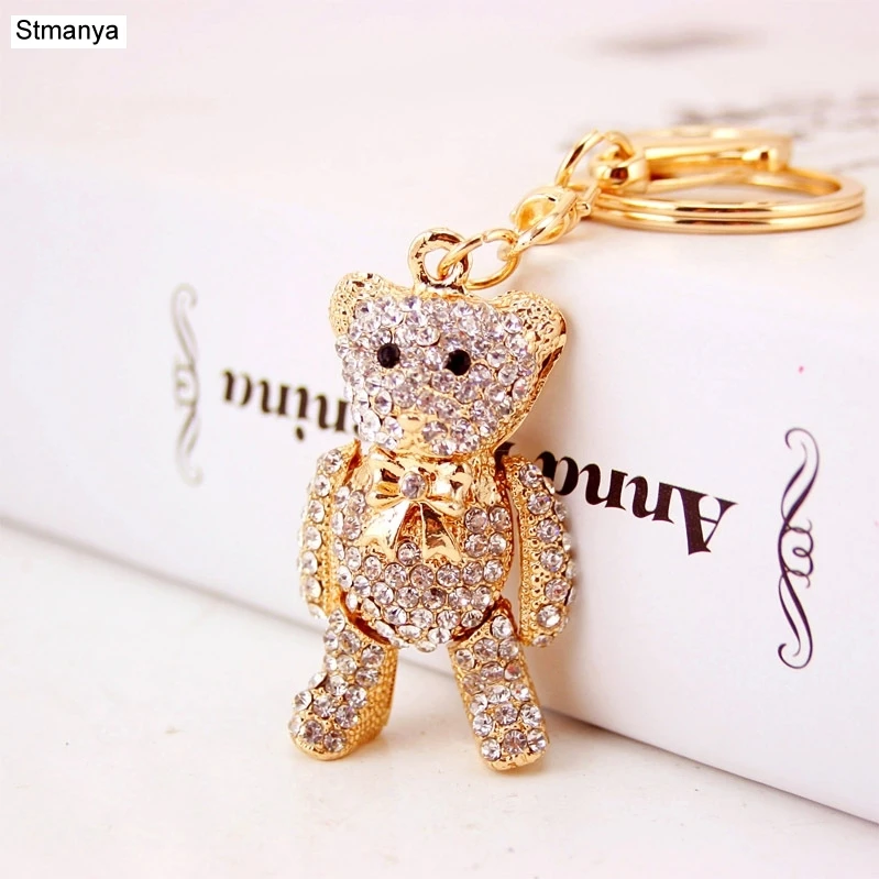 Hig Qualty Crystal Bear Key Chain Holder Rhinestone Keychain Car Key Ring For Holder Bag KeyChains For Birthday Friend Gift 1589