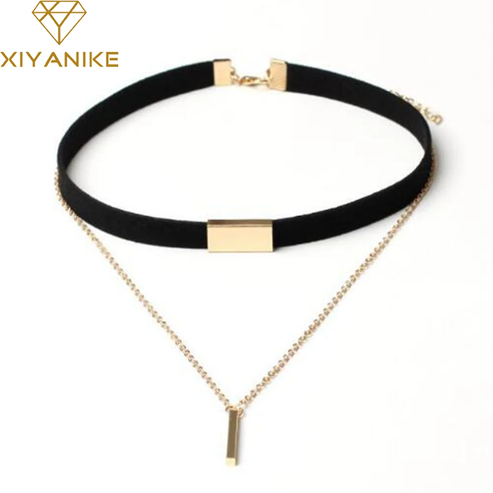 XIYANIKE Neue Schwarz Samt Halsband Halskette Gold Kette Bar Colliers Halskette Für Frauen collares mujer collier ras du cou N664