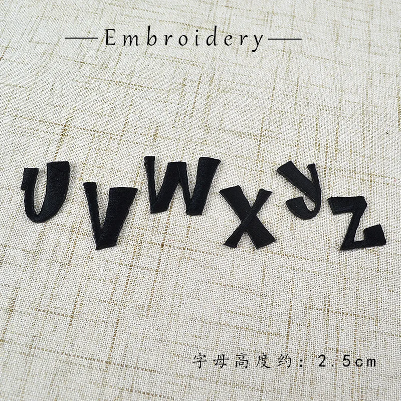 Black Mini 26pc English Letter Word Name Set Embroidery Patch Iron on Clothes Alphabet Iron-on Clothing Sticker Appliques Stripe